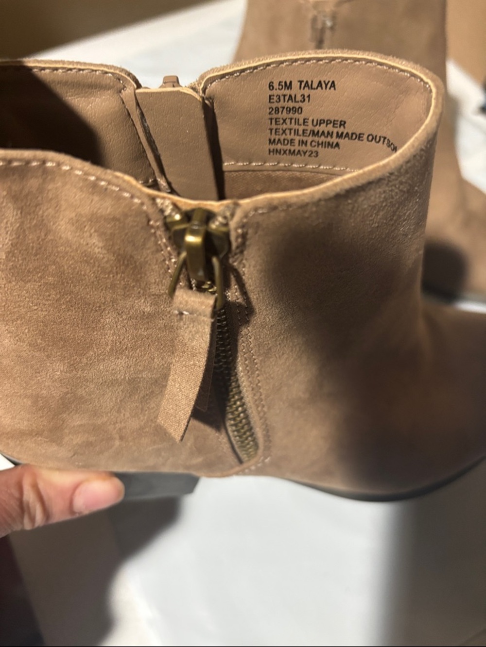 Esprit Tan Suede Pointed Toe Ankle Booties with Side Zip - Picture 2 of 6